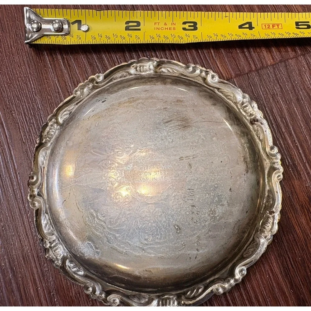Vintage Silver Plated Coaster 4 Inch Diameter Made In Italy Set Of 2